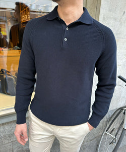 Straight Ribbed Polo Sweater