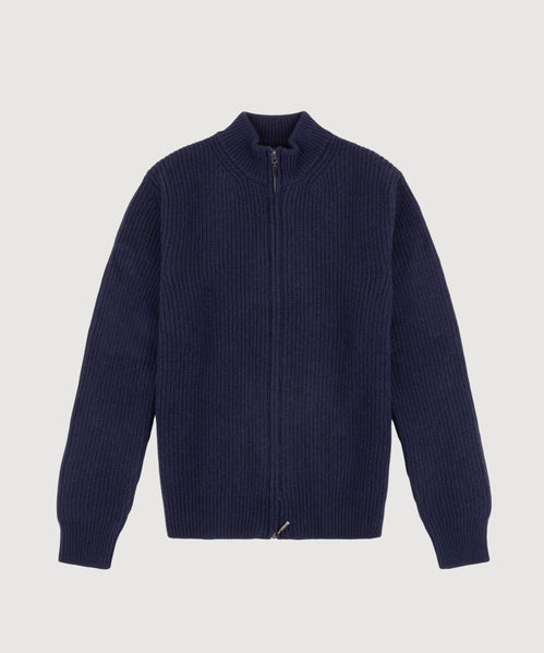 Heavy Rib Wool Zip Cardigan