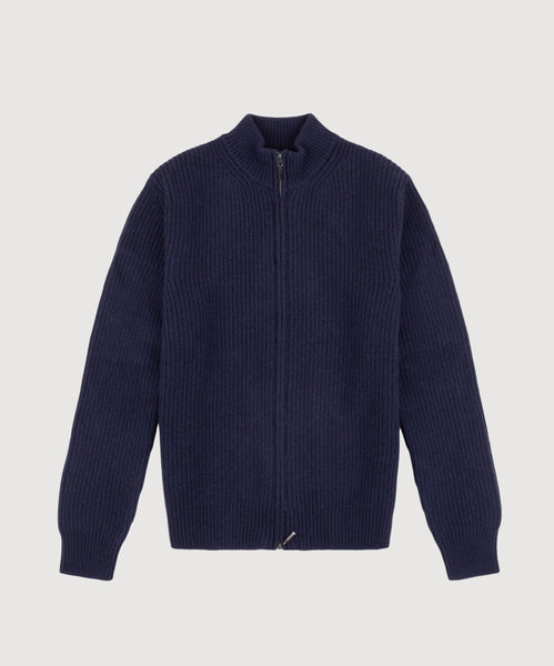 Heavy Rib Wool Zip Cardigan