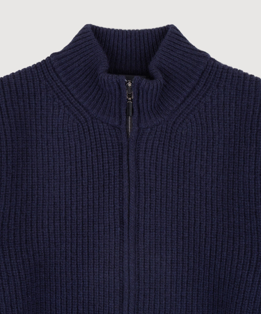 Heavy Rib Wool Zip Cardigan