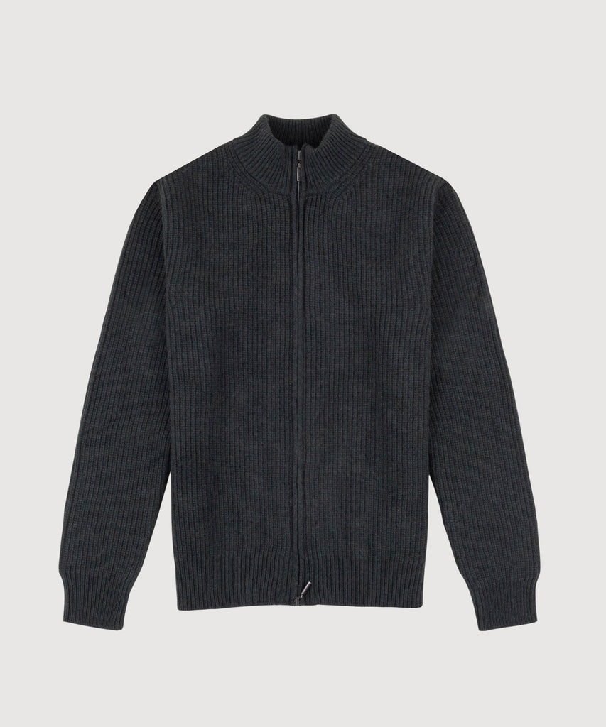 Heavy Rib Wool Zip Cardigan