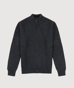 Heavy Rib Wool Zip Cardigan