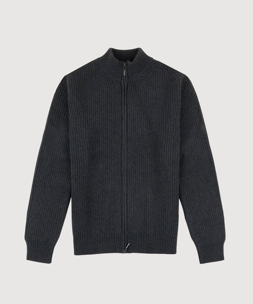 Heavy Rib Wool Zip Cardigan