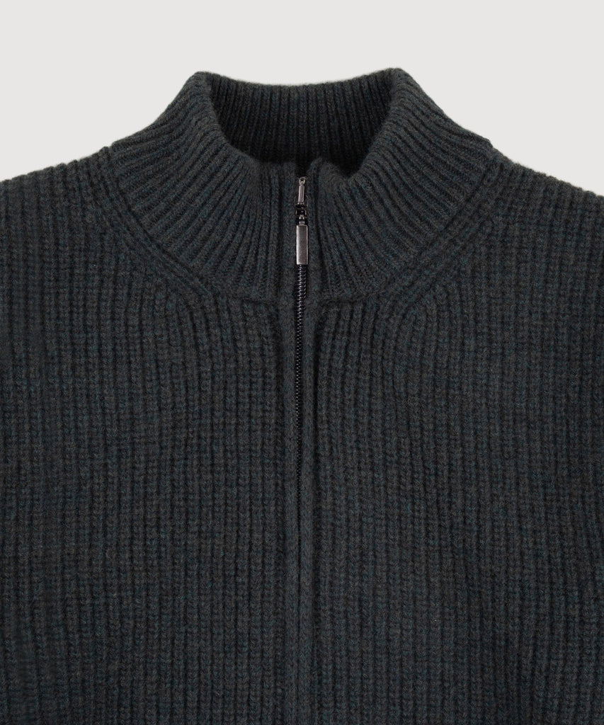 Heavy Rib Wool Zip Cardigan