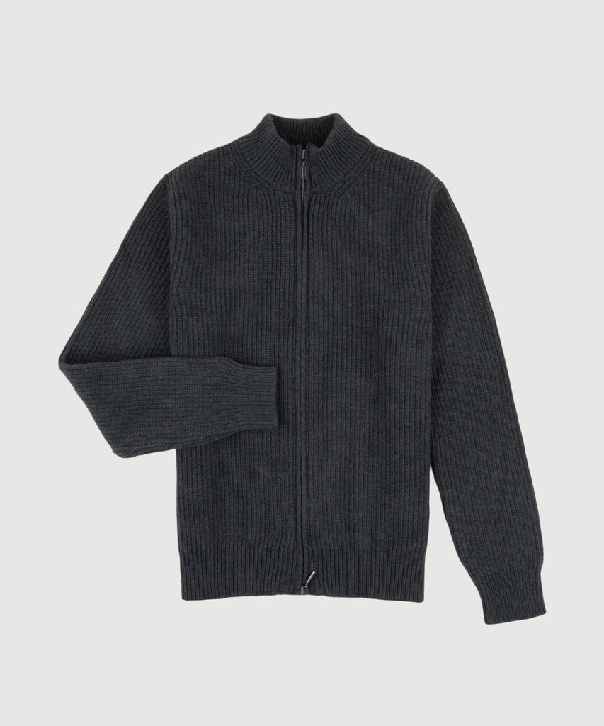 Heavy Rib Wool Zip Cardigan