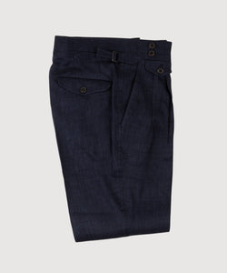 Denim Twill Pleated Dinner Trousers