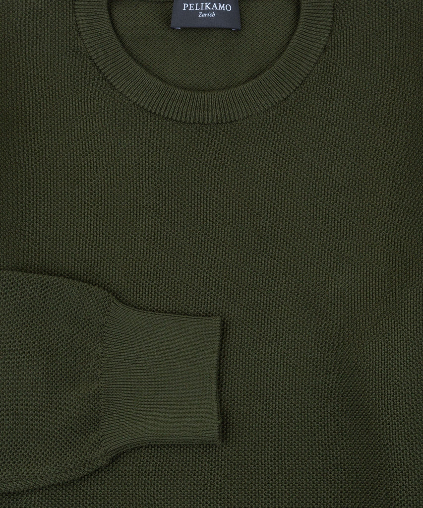 Cotton Pique Crewneck Sweater