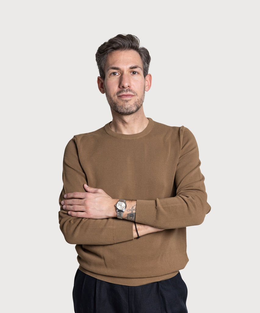 Cotton Pique Crewneck Sweater