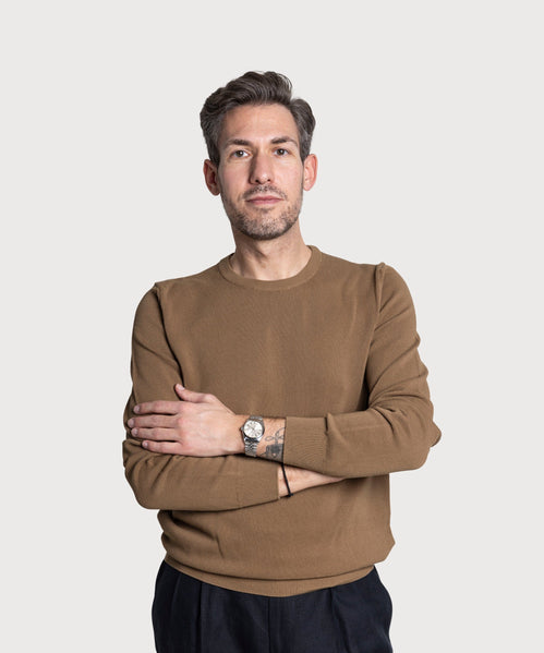 Cotton Pique Crewneck Sweater