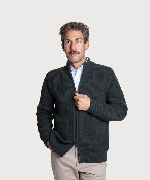 Heavy Rib Wool Zip Cardigan