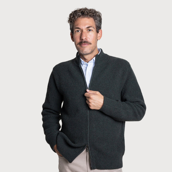 Heavy Rib Wool Zip Cardigan