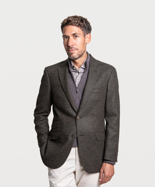 Tweed-Blazer mit Fischgrätenmuster
