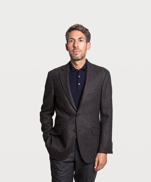 Tweed-Blazer mit Fischgrätenmuster