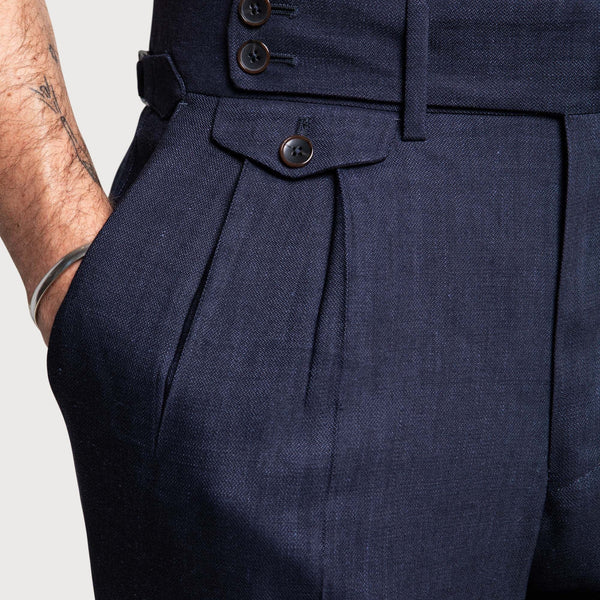 Denim Twill Pleated Dinner Trousers