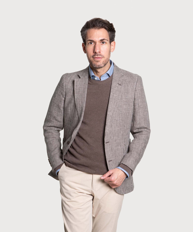 【即発送】COMBO FABRIC GLEN CHECK JACKET sty-blazers-glen-check-linen-